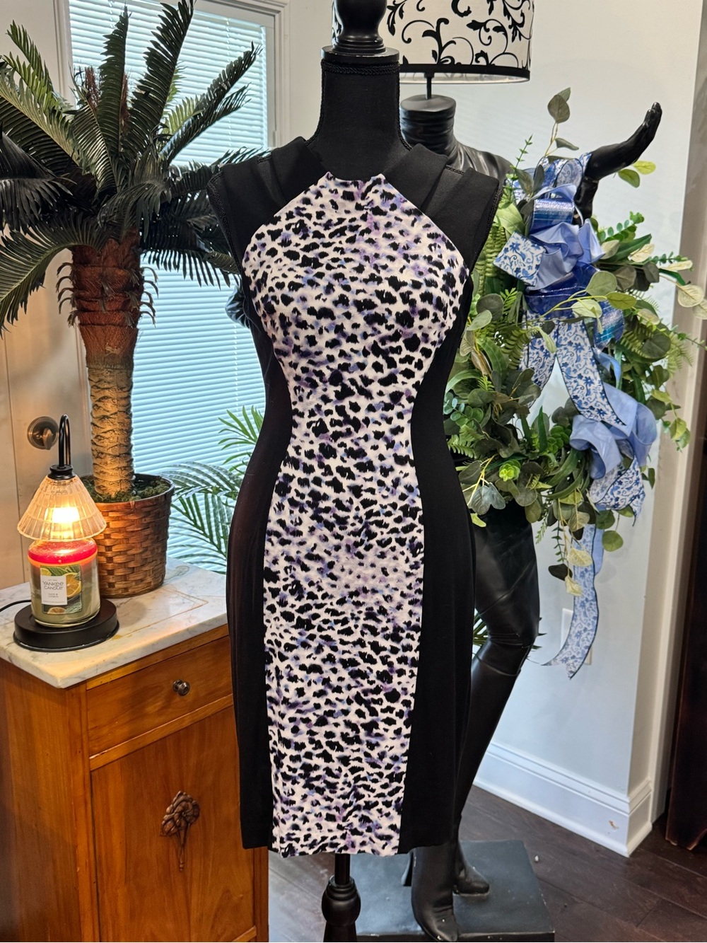 Black Panel Leopard Print Sheath Dress - Purple/Black